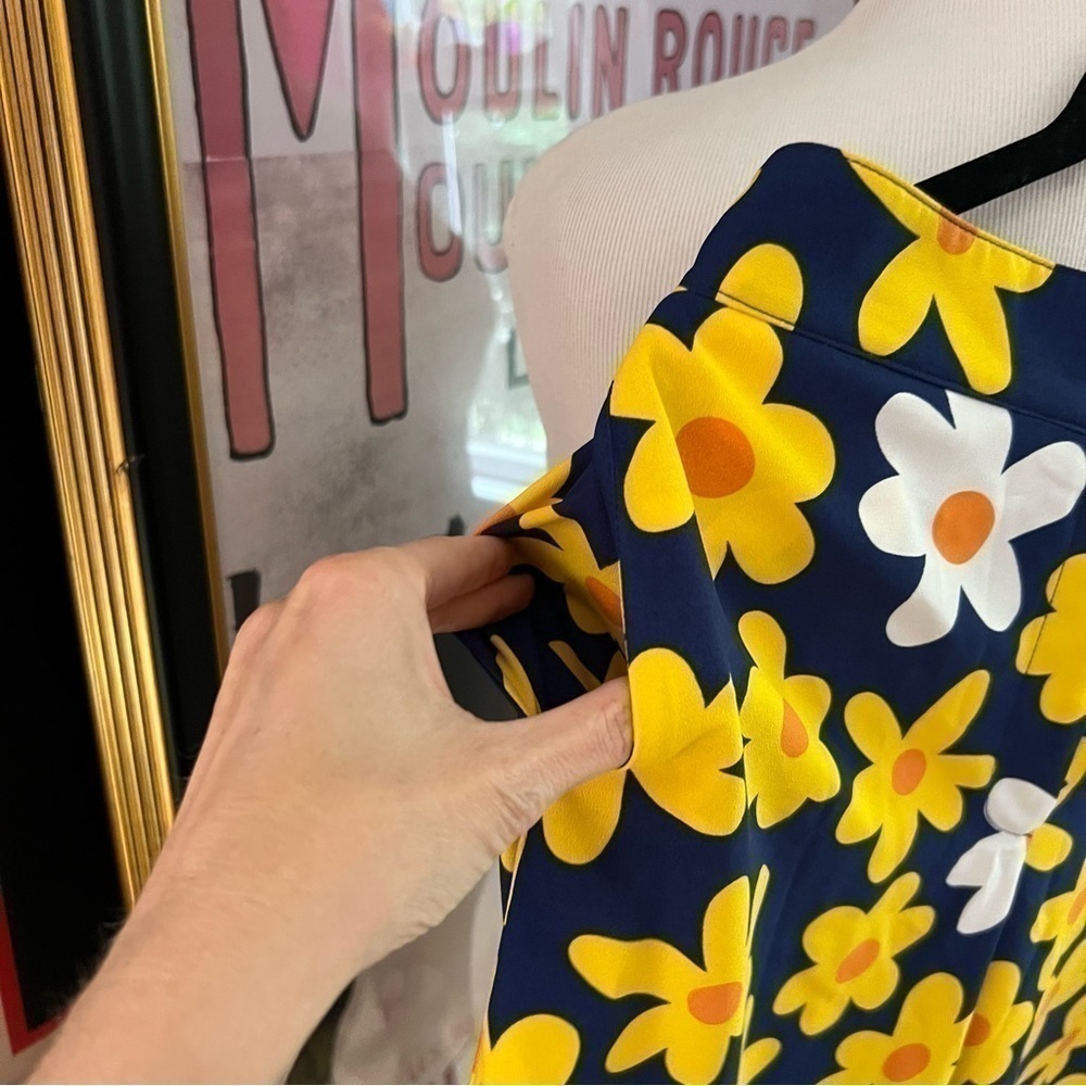 Modcloth: Navy, Yellow, Orange and White Daisy Classic Calls Back Wide-Leg Pants - Picture 3 of 13